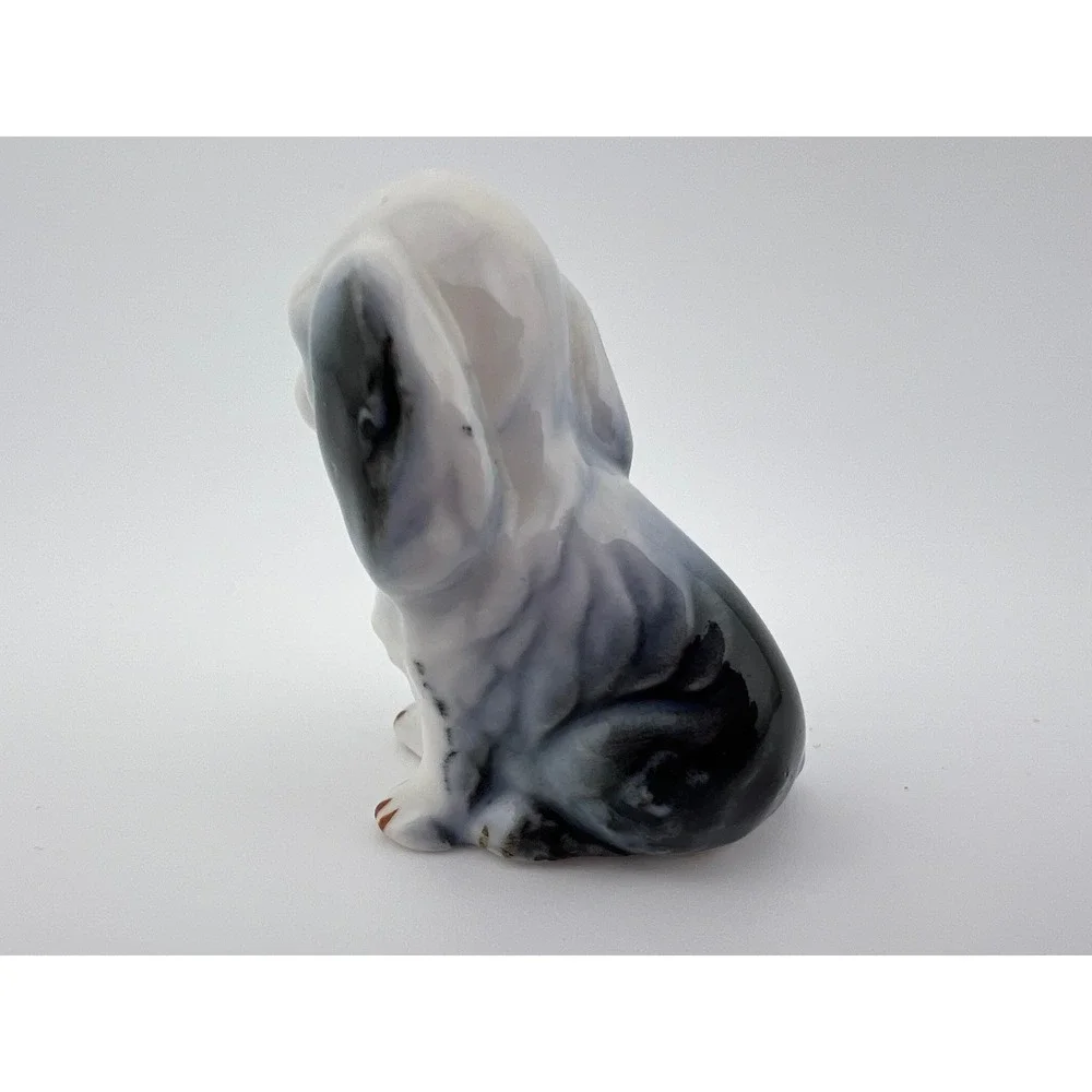 Vintage Glossy Ceramic Cocker Spaniel Dog Figurine Black White 2